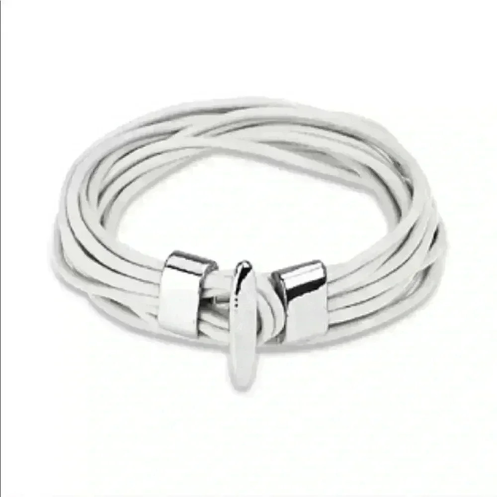 Genuine Leather Multi-String Bracelet in White